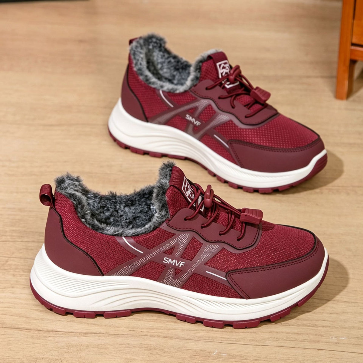 Women's Fur-Lined Toggle-Lace Sneakers - Casual Winter Walking Shoes