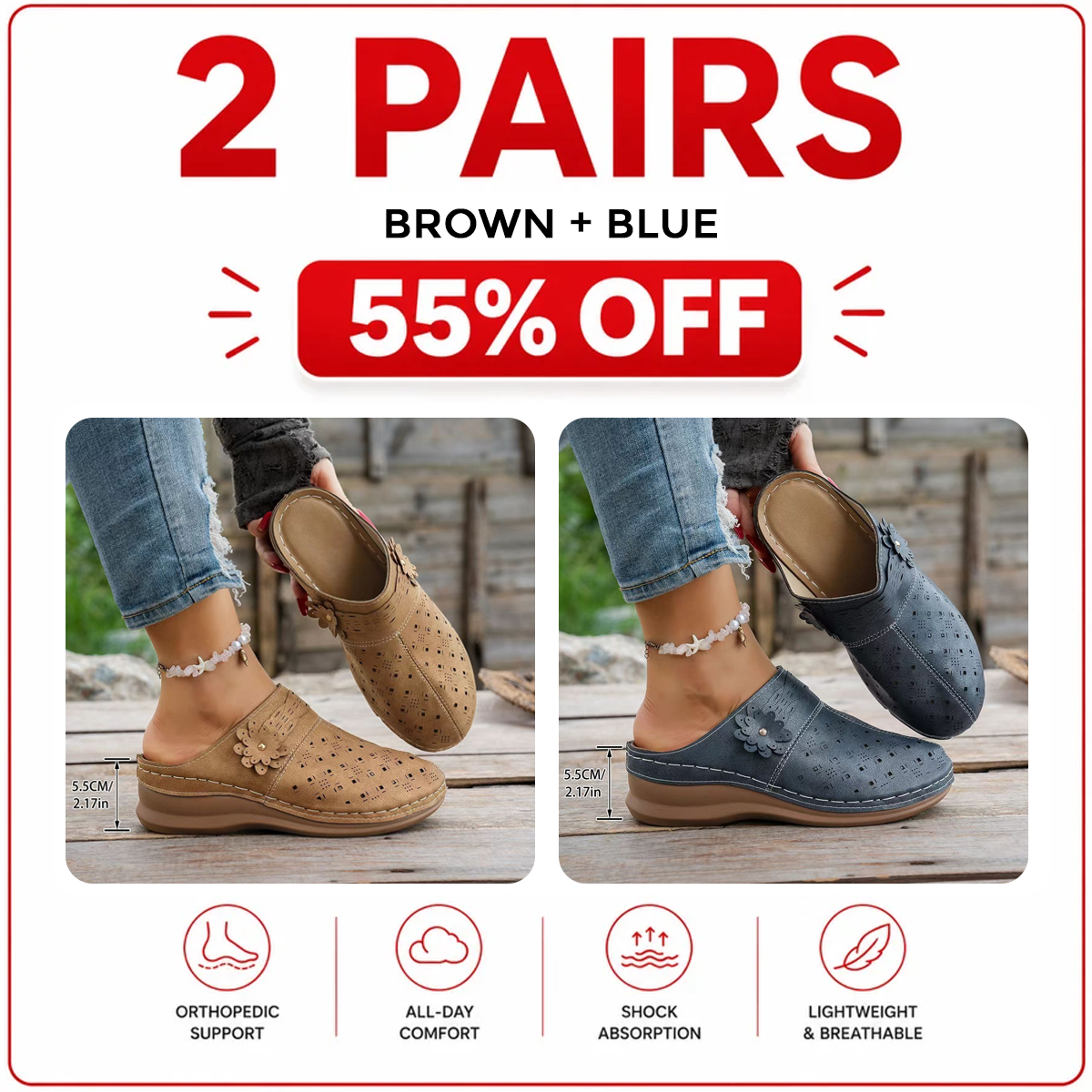 Orthopedic Wide-Toe Wedge Clogs – Lightweight & Non-Slip