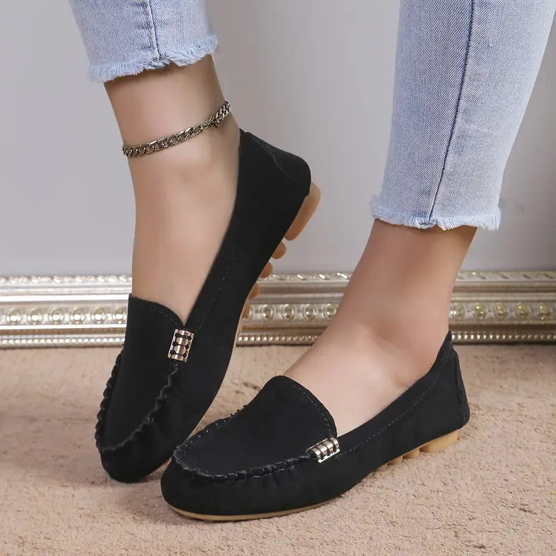 Solid Color Flat Shoes, Lightweight, Anti-Slip, Breathable, Orthopedic, Casual, Plain Toe For Women