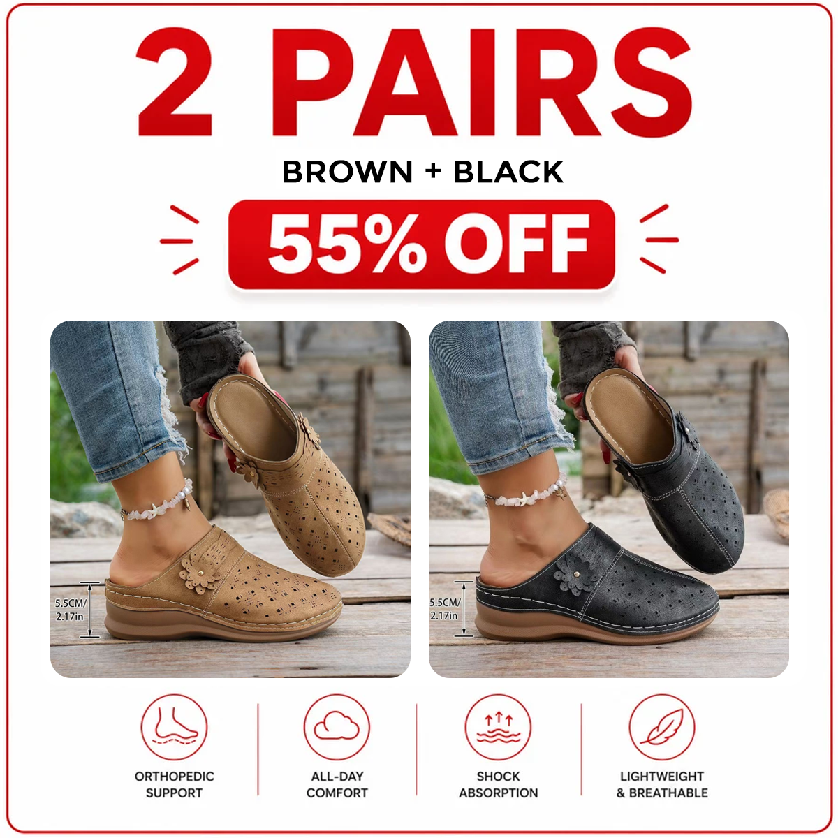 Orthopedic Wide-Toe Wedge Clogs – Lightweight & Non-Slip