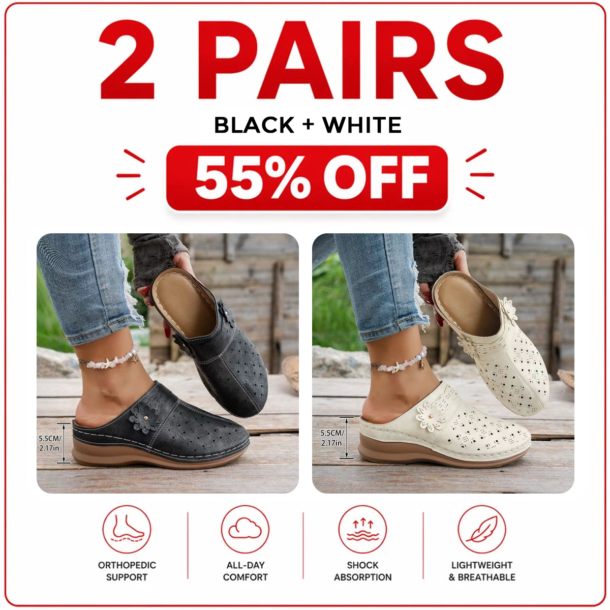 Orthopedic Wide-Toe Wedge Clogs – Lightweight & Non-Slip