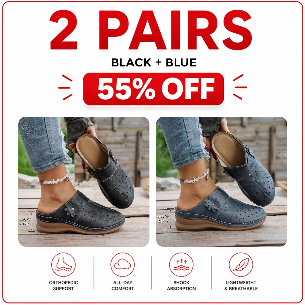 Orthopedic Wide-Toe Wedge Clogs – Lightweight & Non-Slip