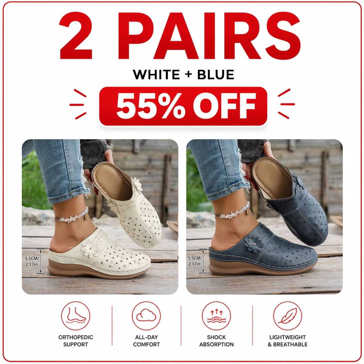 Orthopedic Wide-Toe Wedge Clogs – Lightweight & Non-Slip