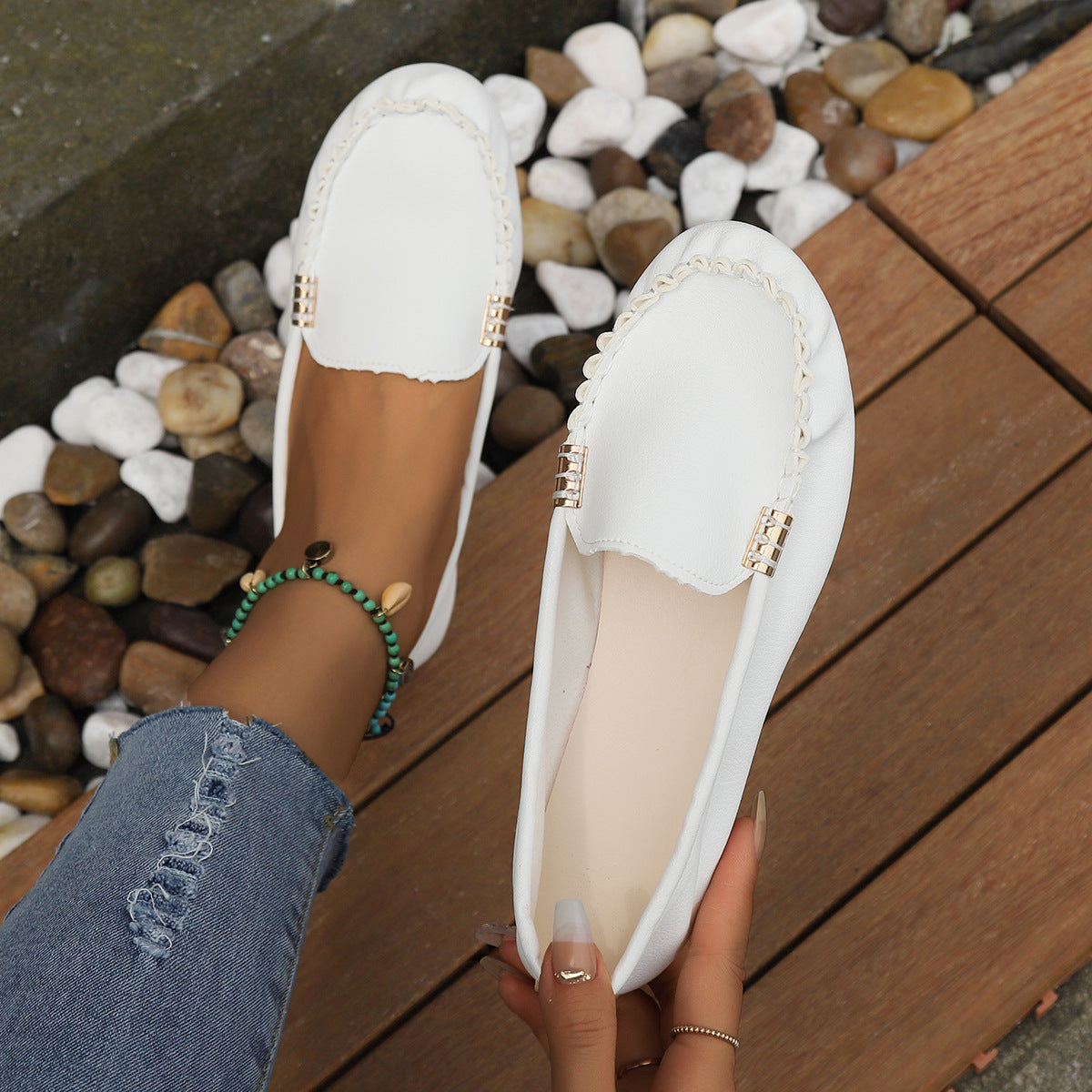 Solid Color Flat Shoes, Lightweight, Anti-Slip, Breathable, Orthopedic, Casual, Plain Toe For Women