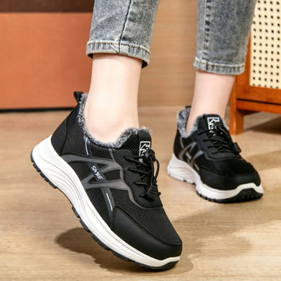 Women's Fur-Lined Toggle-Lace Sneakers - Casual Winter Walking Shoes