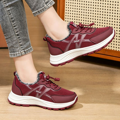 Women's Fur-Lined Toggle-Lace Sneakers - Casual Winter Walking Shoes