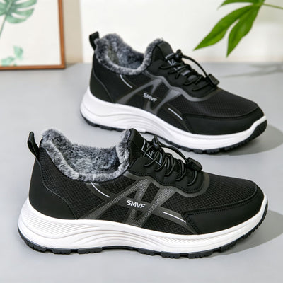 Women's Fur-Lined Toggle-Lace Sneakers - Casual Winter Walking Shoes
