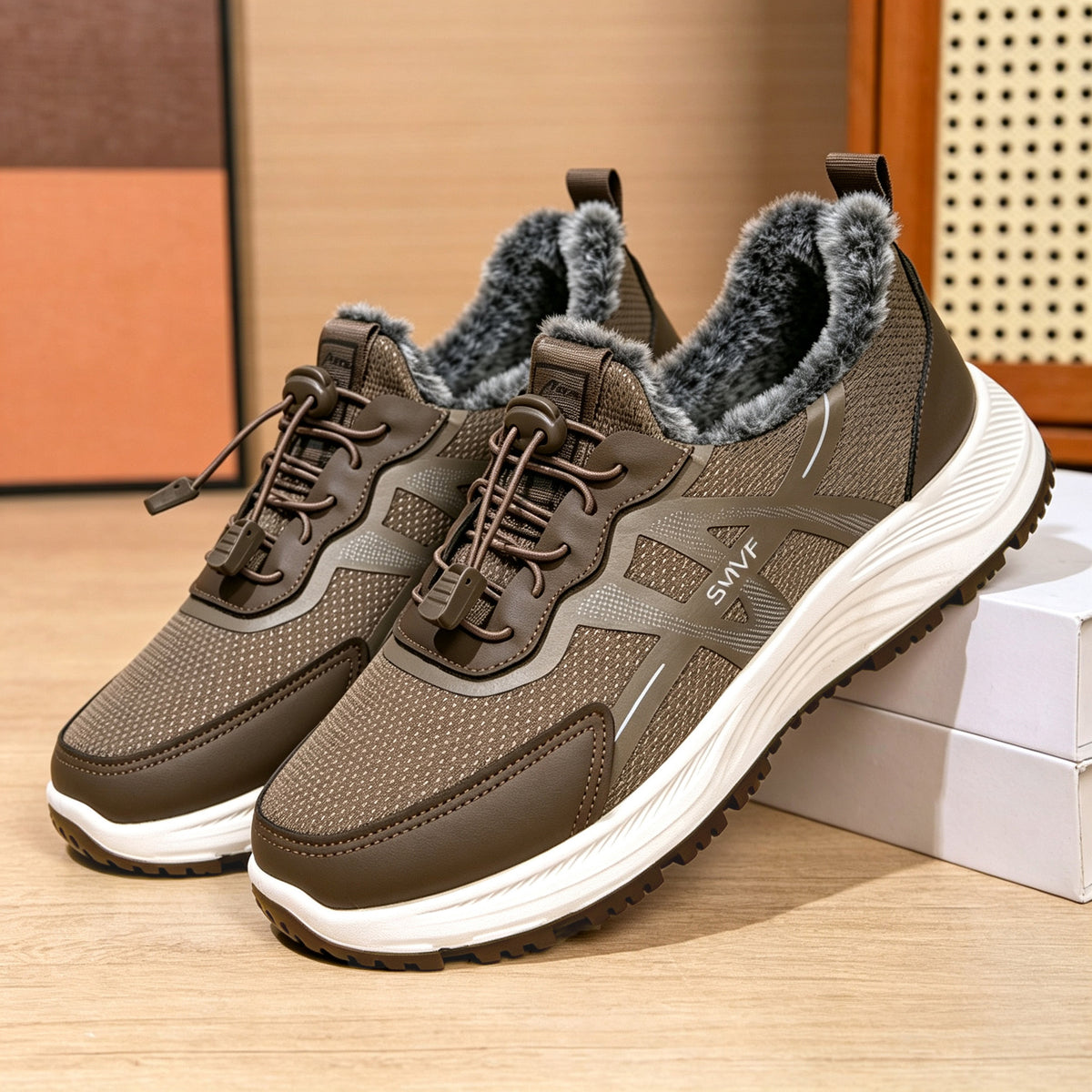 Women's Fur-Lined Toggle-Lace Sneakers - Casual Winter Walking Shoes