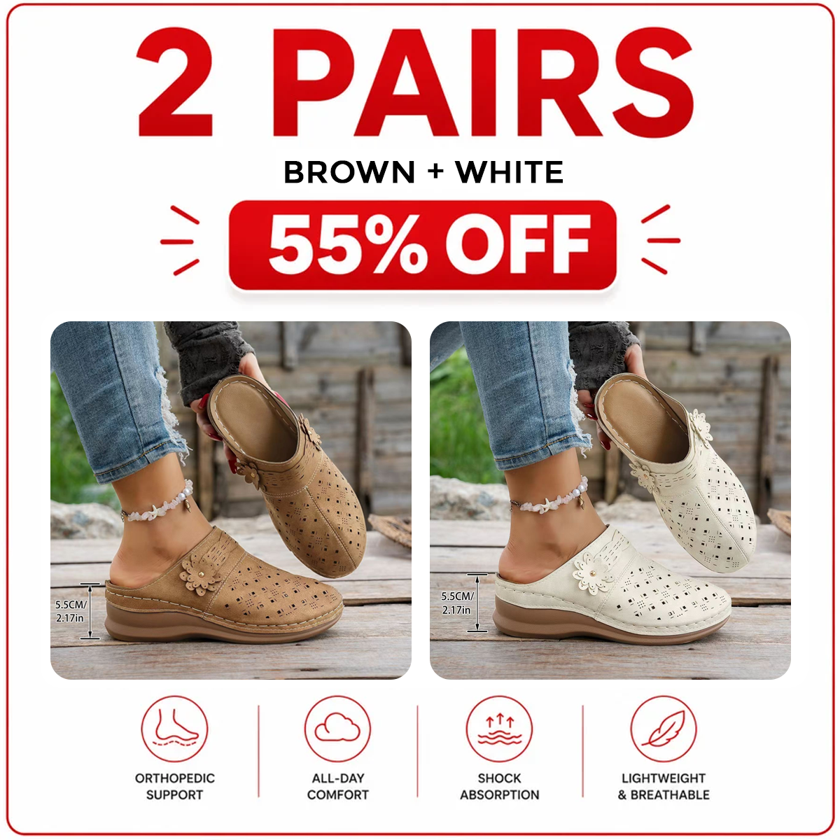 Orthopedic Wide-Toe Wedge Clogs – Lightweight & Non-Slip