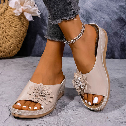 Comfortable Floral Wedge Slide Slippers