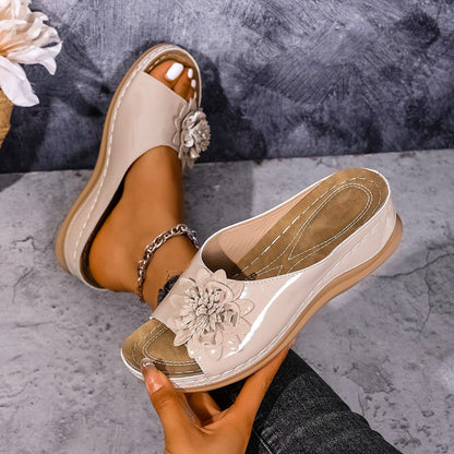 Comfortable Floral Wedge Slide Slippers