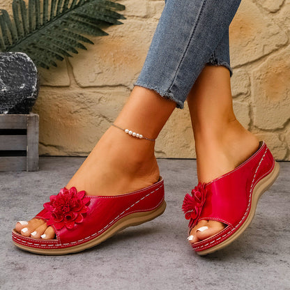 Comfortable Floral Wedge Slide Slippers