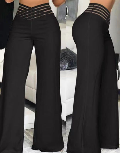 Women’s High-Waist Wide-Leg Pants with Woven Waist Detail
