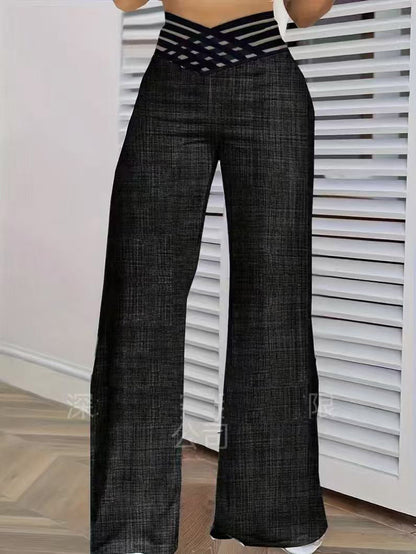 Women’s High-Waist Wide-Leg Pants with Woven Waist Detail