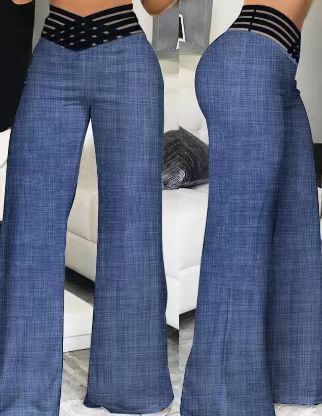 Women’s High-Waist Wide-Leg Pants with Woven Waist Detail