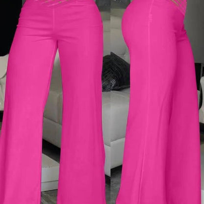 Women’s High-Waist Wide-Leg Pants with Woven Waist Detail