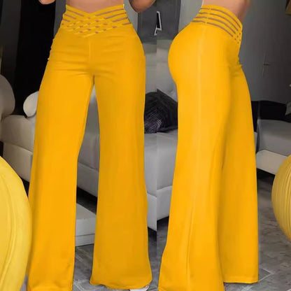 Women’s High-Waist Wide-Leg Pants with Woven Waist Detail